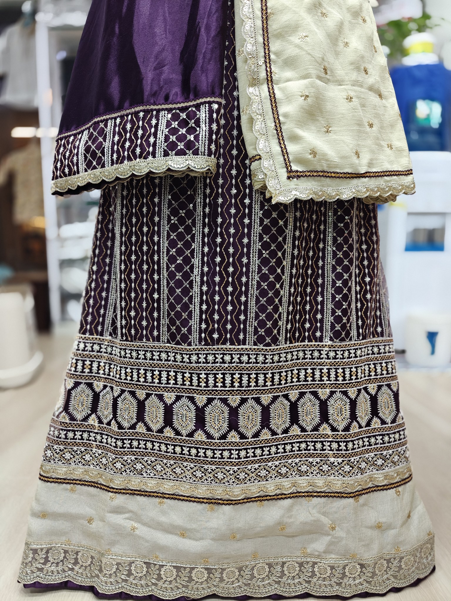  Dark Purple Silk Full Net Lace Ghagra Rida Cum Jori RCJ 